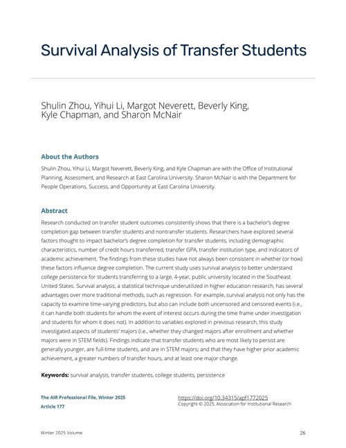 Survival Analysis of Transfer Students